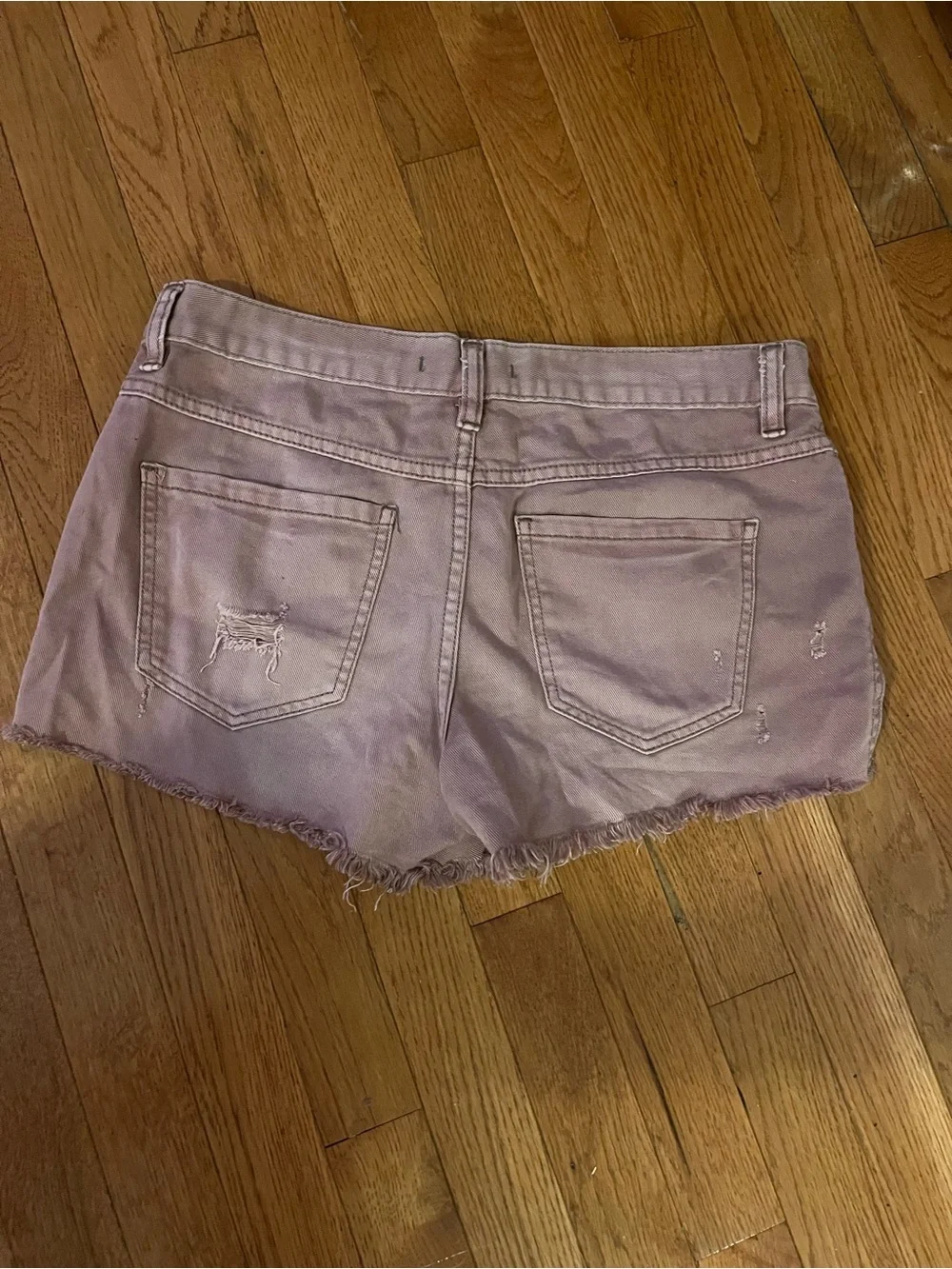 Free People Pink Distressed Button-Fly Denim Shorts
